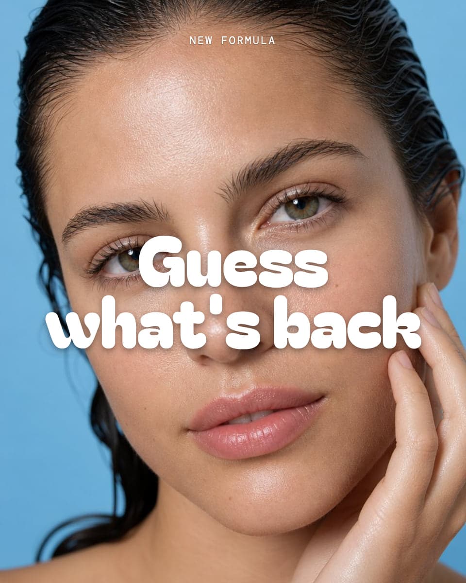 A headline running across a face on blue