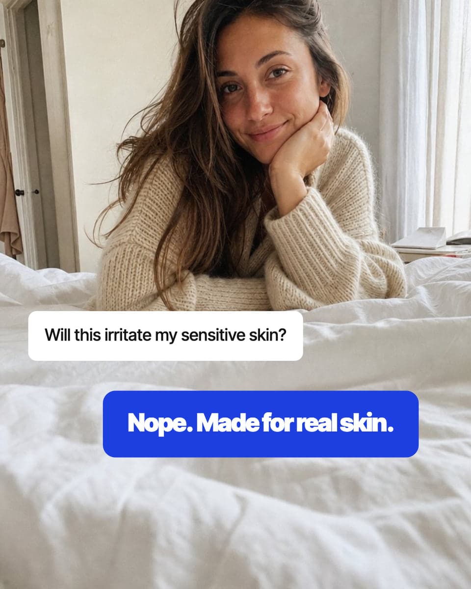 A customer's question and the brand's reply as chat bubbles