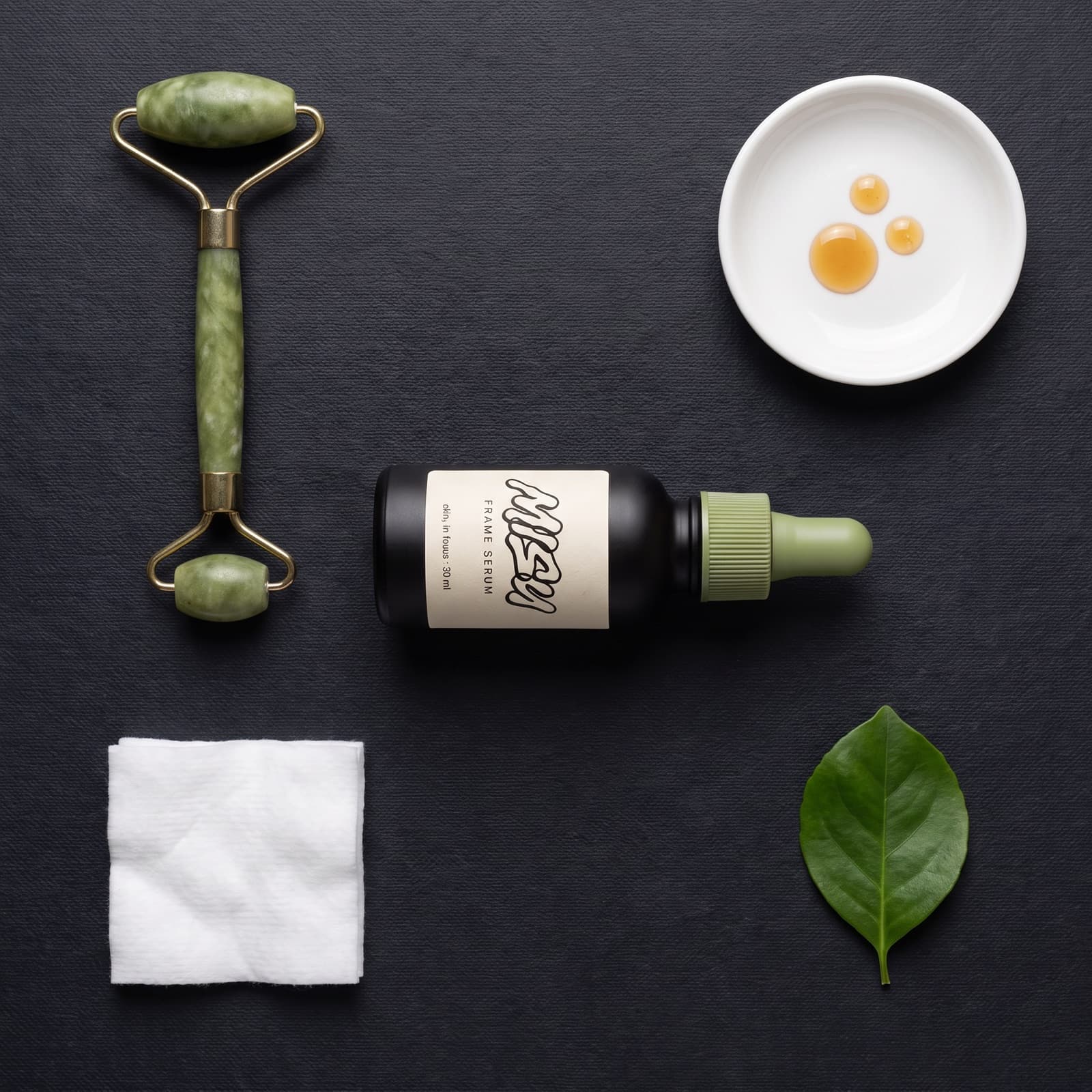 Flat lay. Dark slate.